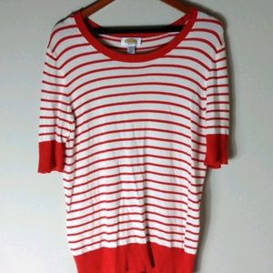 Talbot's 1X Red White Breton Striped Sweater Top Plus